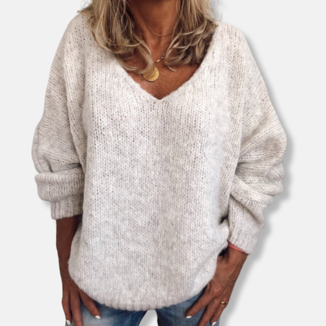 Isla Oversized Pullover Sweater | V-Neck Long Sleeve Pullover Sweater