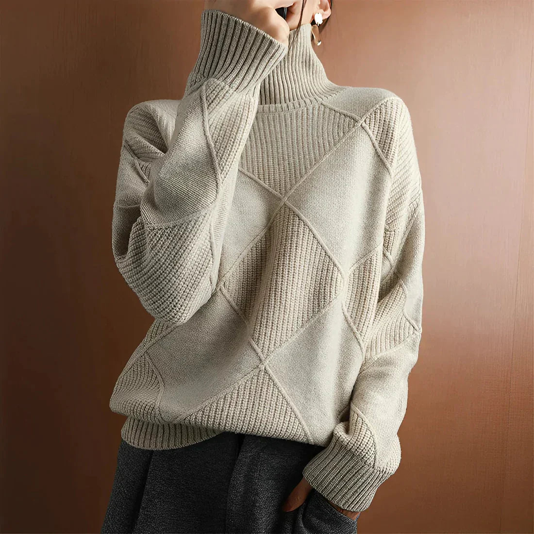 Women’s Pullover Sweatshirts – Wool Blend – Oversized Fit – High Neck Ribbed Knit