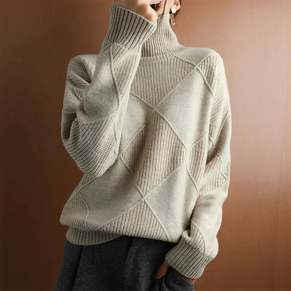 Women’s Pullover Sweatshirts – Wool Blend – Oversized Fit – High Neck Ribbed Knit