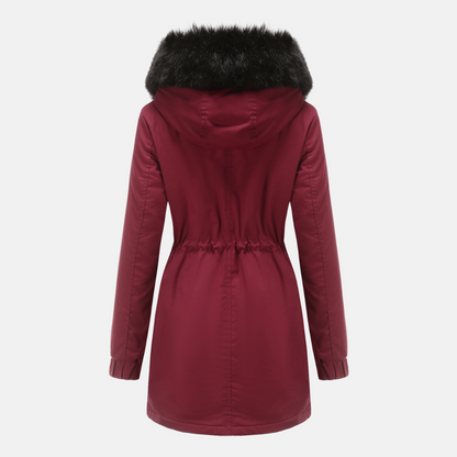 Women’s Parka Jacket – Water-Resistant – Faux Fur Hood – Drawstring Waist – Longline Fit