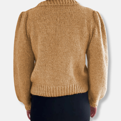 Ivy Relaxed Fit Pullover Sweater | Ribbed Crewneck Lantern Sleeve Sweater