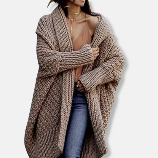 Wool Oversized Shawl Collar Mid-Thigh Cardigan