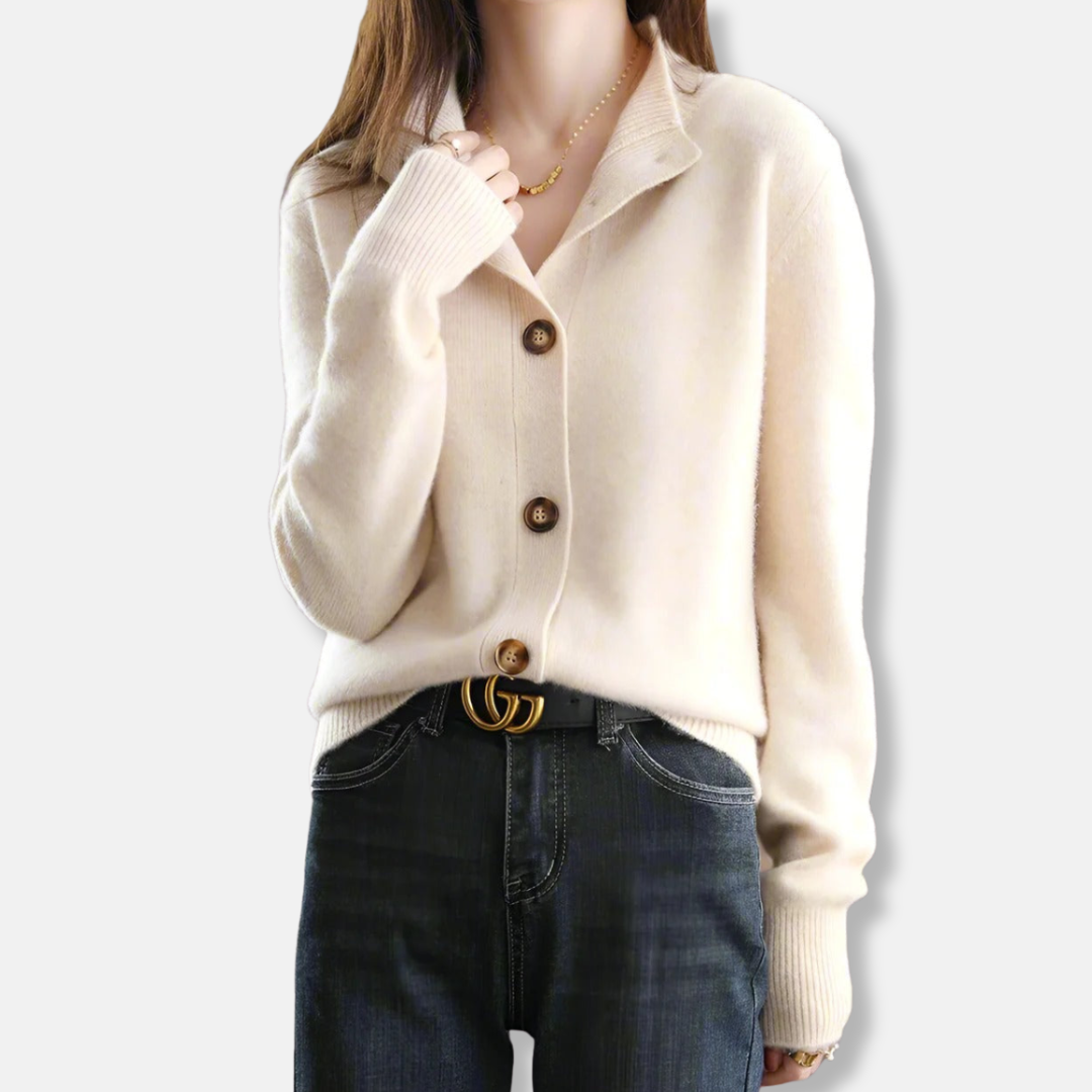 Women’s Cardigan - Knit - Relaxed Fit - Mock Collar - Ribbed Cuffs