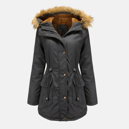 Women’s Parka Jacket – Tailored Fit – Faux Fur Hood – Mid-Thigh Length