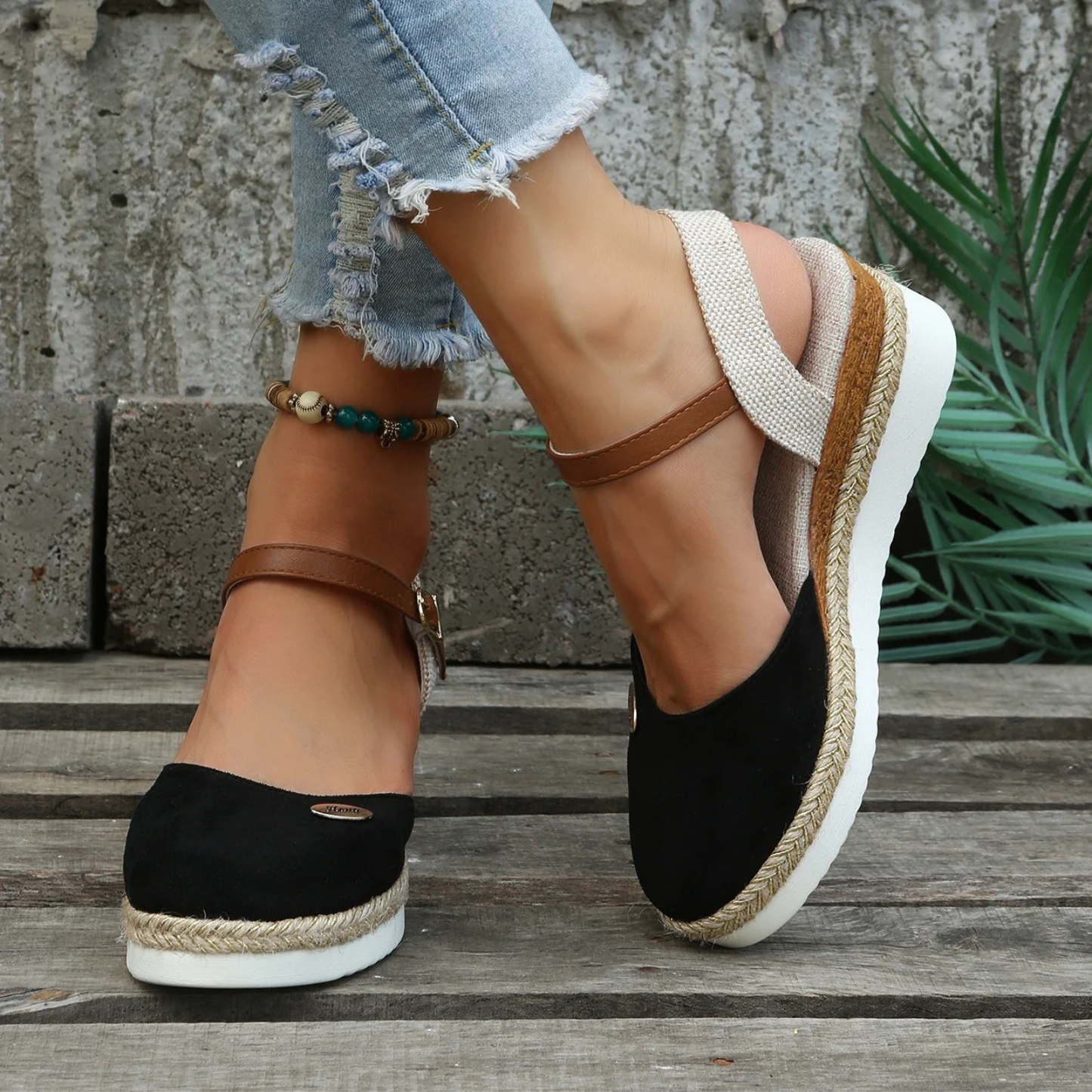 Women's Espadrille Wedge Sandals - Closed Toe - Slingback Strap - Adjustable Buckle