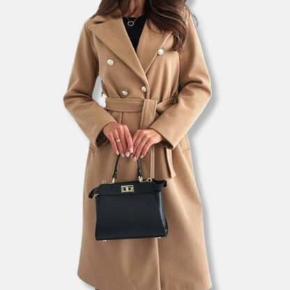 Isabella Wool Double-Breasted Trench Coat | Belted Mid-Calf Coat
