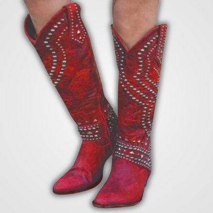Women's long boots with rivet design