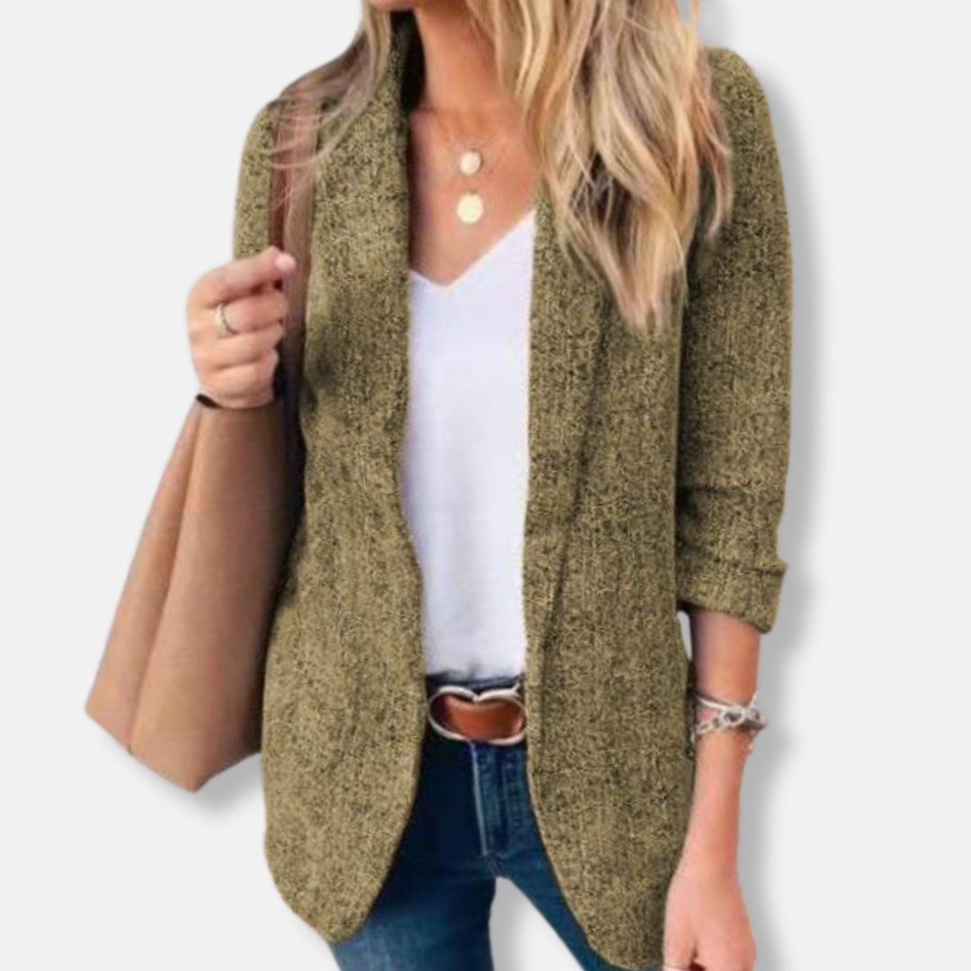 Amelia Slim Fit Blazer | Notched Lapel Open Front Blazer