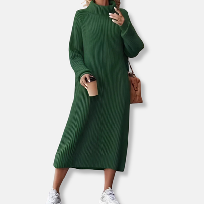 Women’s Dress - Knit - Turtleneck - Long Sleeve - Midi Length - Ribbed