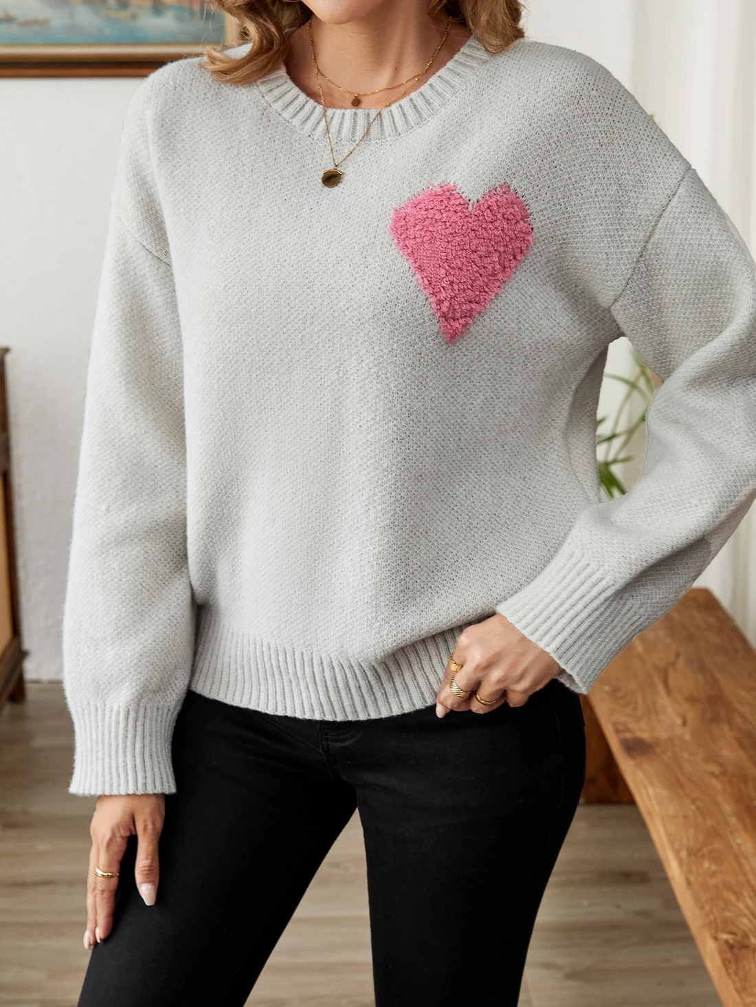 Women's heart design warm sweater