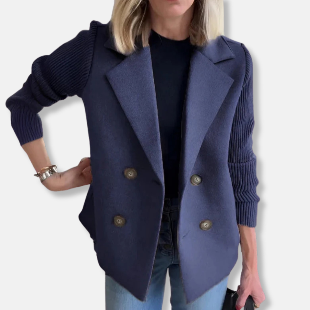 Wool Blend Double-Breasted Ribbed Blazer