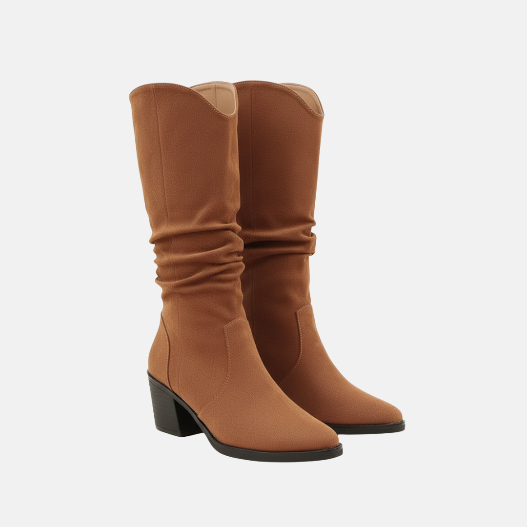 Women’s Boots - Textile - Mid-Calf Length - Pointed Toe - Mid-Block Heel