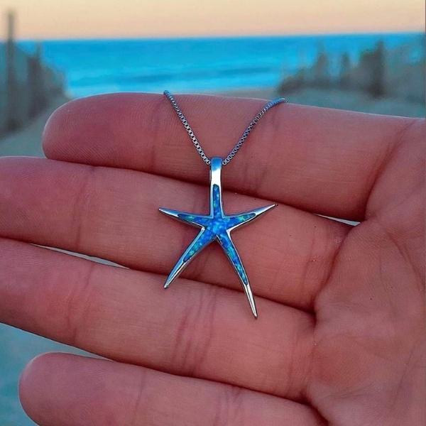 Dazzling blue opal starfish necklace