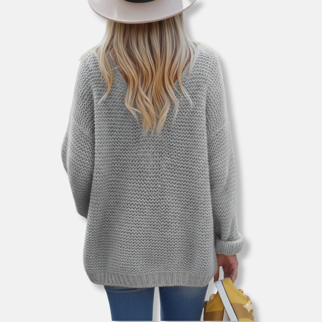 Lily Oversized Knitted Sweater | V-Neck Long Sleeve Sweater