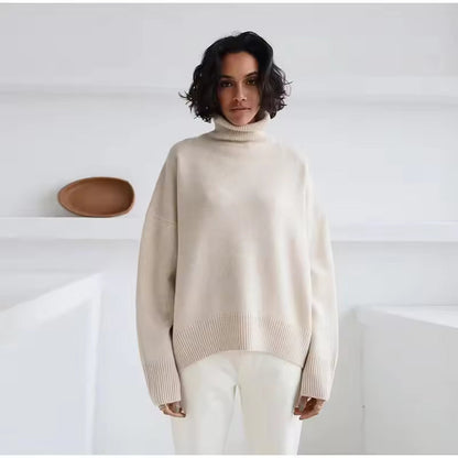 Women’s Pullover Sweater – Oversized Fit – Turtleneck – Wool Knit – Long Sleeve