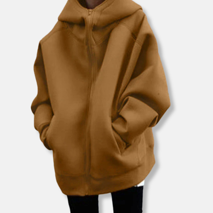 Olivia Oversized Hooded Jacket | Zipper Front Side Pockets Jacket