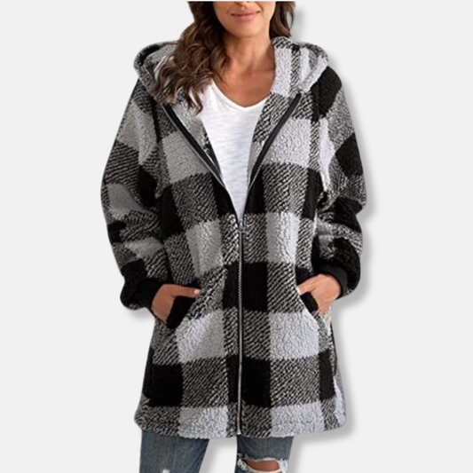 Plush Fleece Hooded Buffalo Check Jacket