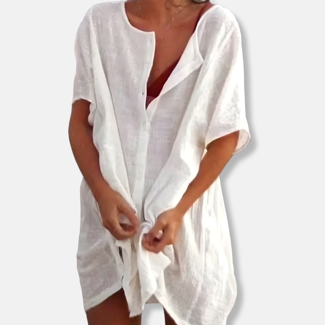 Button Down Short Sleeve Tunic Dress