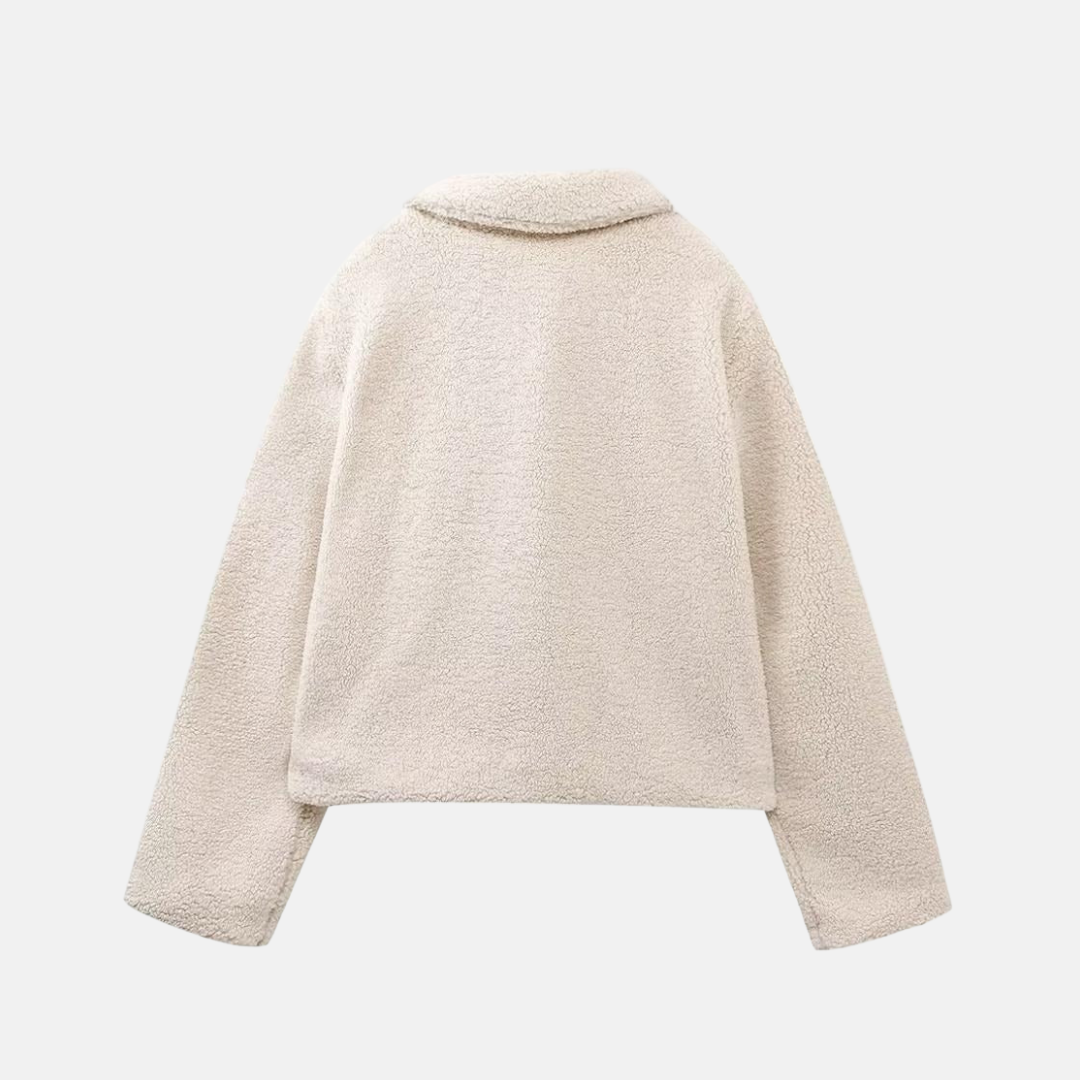 Cropped Fleece Toggle Patch Pocket Jacket