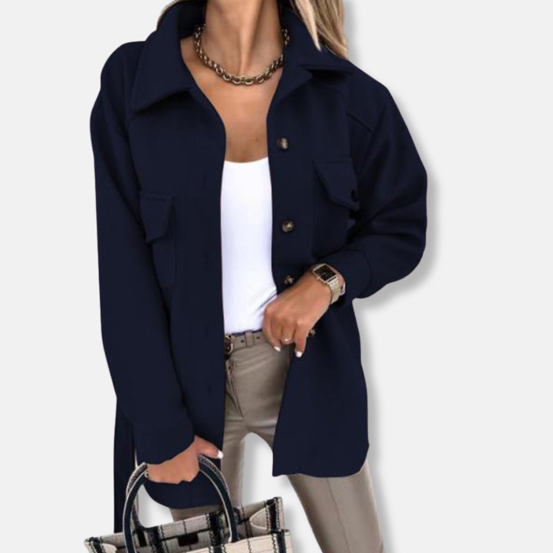 Amelia Wool Collared Shacket | Relaxed Fit Belted Shacket