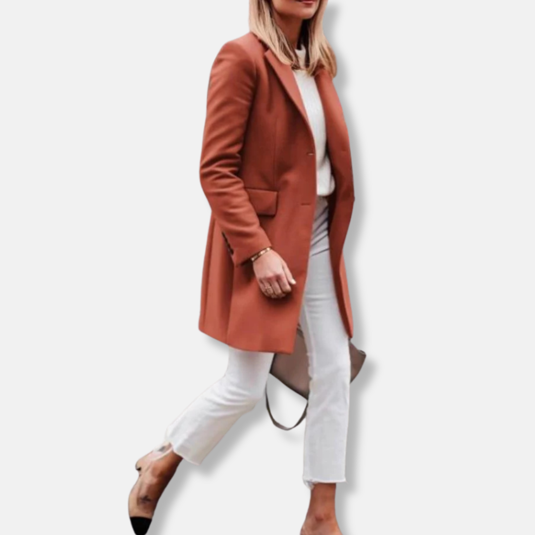 Olivia Wool Trench Coat | Collared Mid-Thigh Coat
