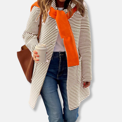 Amelia Cotton Relaxed Fit Trench Coat | Striped Collared Coat