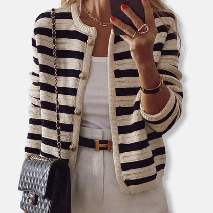 Isla Classic Fit Cardigan | Striped Button Front Cardigan