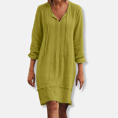 Women's Casual Dress - Knee Length - V-Neck - Long Sleeve Lightweight Textured