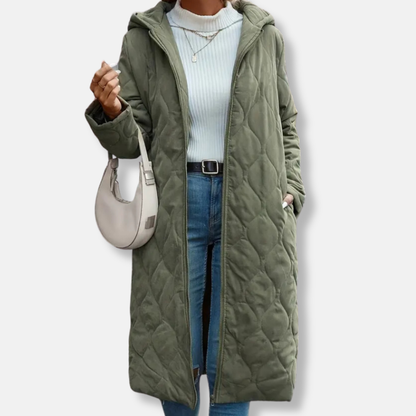 Sienna Quilted Hooded Jacket | Relaxed Fit Knee-Length Jacket