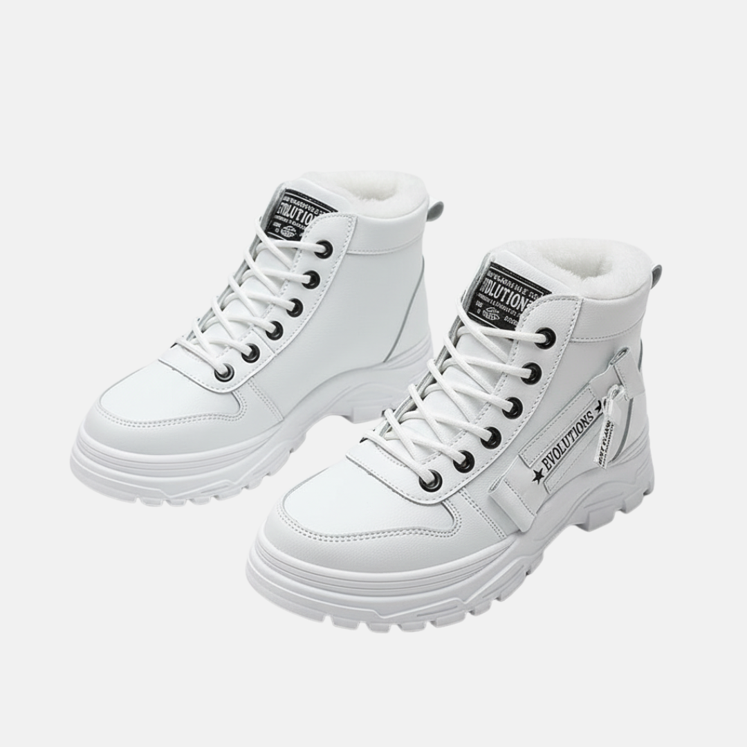 Faux Leather Chunky Platform High-Top Lace-Up Boots