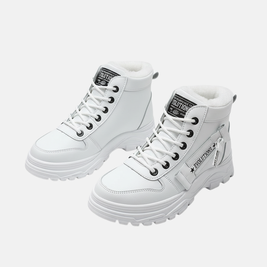 Faux Leather Chunky Platform High-Top Lace-Up Boots