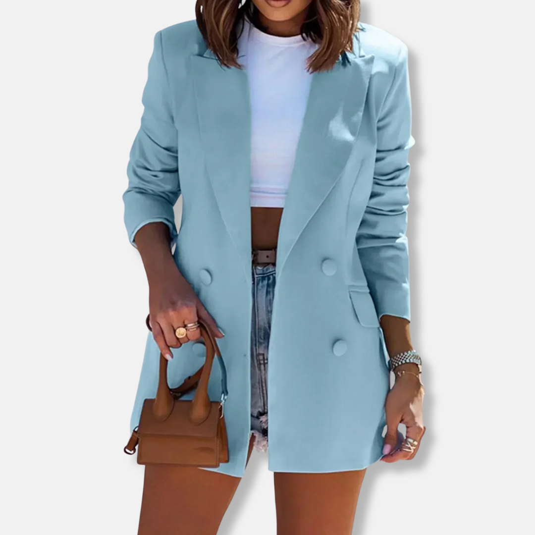 Amelia Cotton Double-Breasted Blazer | Relaxed Fit Collared Blazer