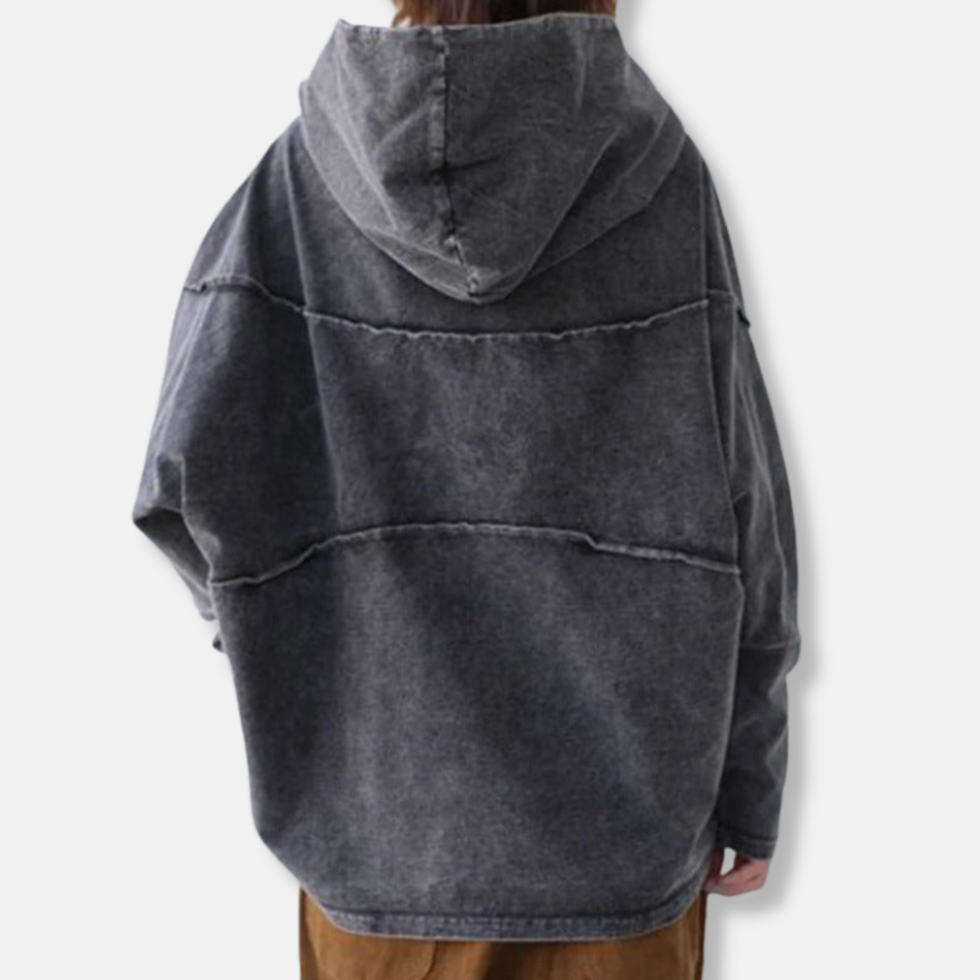 Isla Oversized Pullover Hoodie | Draped Cowl Neck Distressed Hoodie