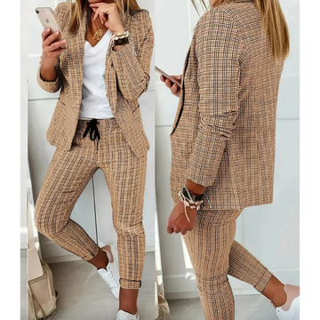 Women's single-breasted printed blazer and drawstring pants set