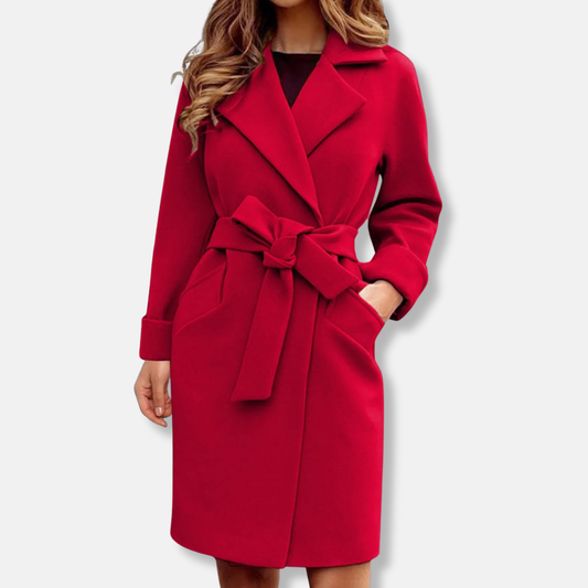 Isabella Wool Belted Trench Coat | Defined Waist Knee-Length Coat