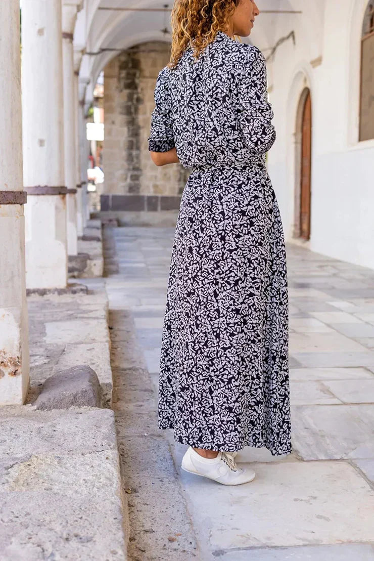 Floral Print Cinched Waist Maxi Dress