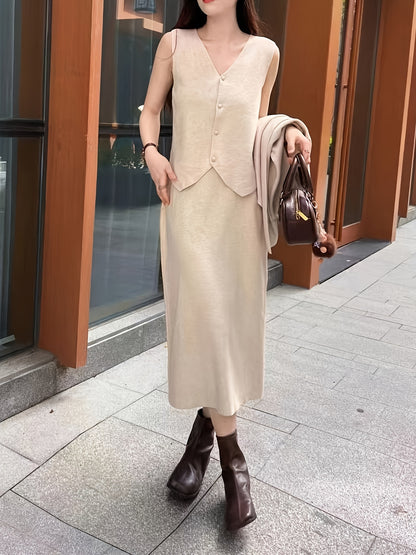 Three-piece cardigan, vest, and skirt knit set for women