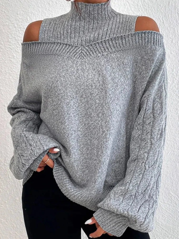 Elegant off-shoulder knitted sweater for women