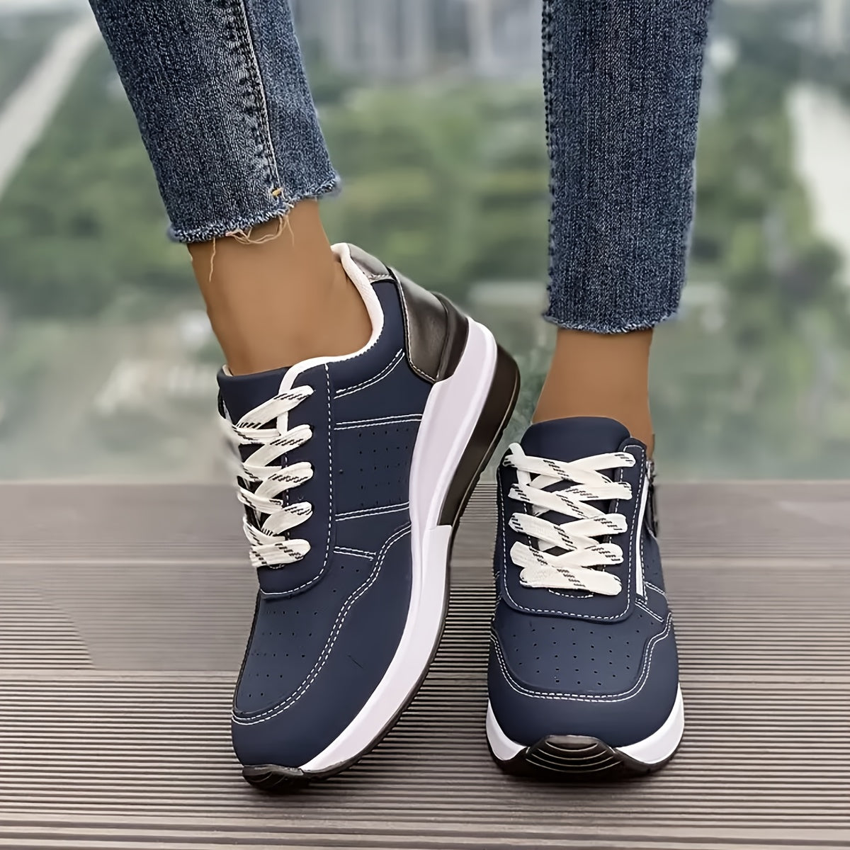 Women's Low-Top Sneakers - Lace-Up - Perforated Design - Cushioned Rubber Sole