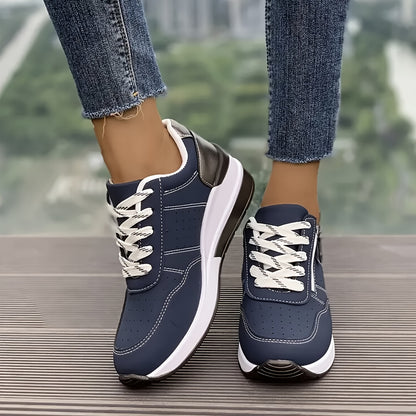 Women's Low-Top Sneakers - Lace-Up - Perforated Design - Cushioned Rubber Sole