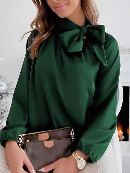 Women's Blouse - Bow Tie Neck - Long Sleeve - Loose Fit Elegant Wear