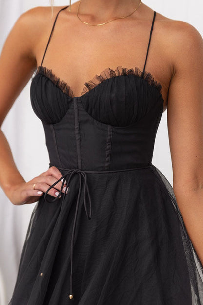 Women's Tulle Maxi Dress - Spaghetti Straps - Fitted Bodice - Layered Flowing Skirt