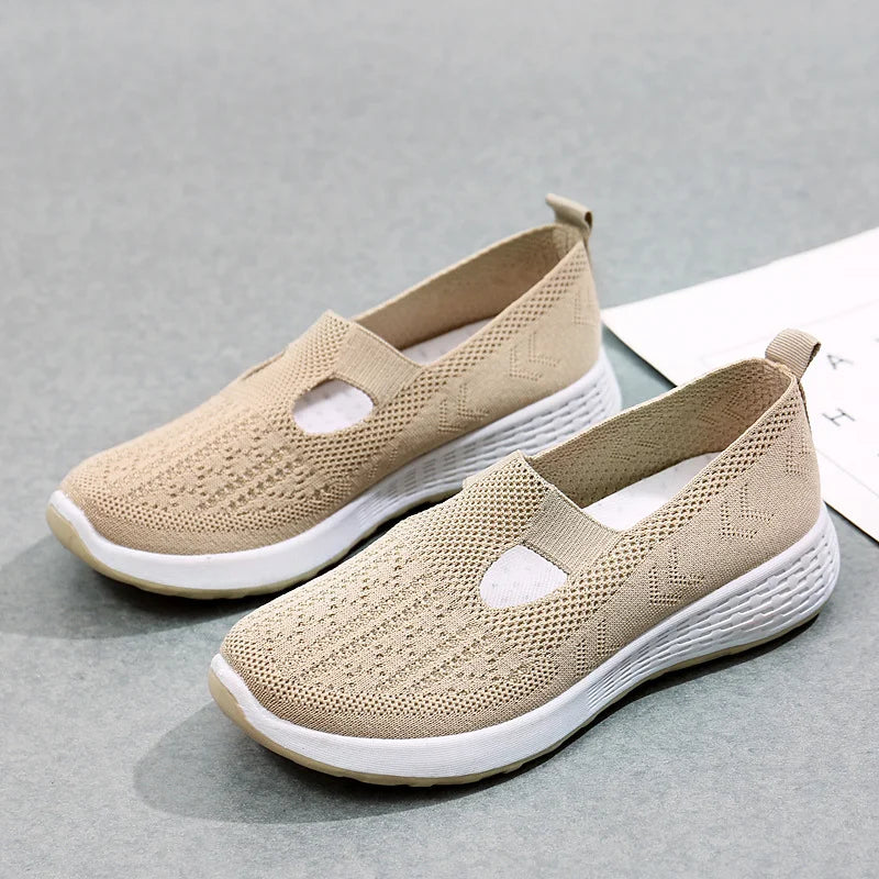 Women's Slip-On Sneakers - Breathable Knit Upper - Lightweight Cushioned Sole