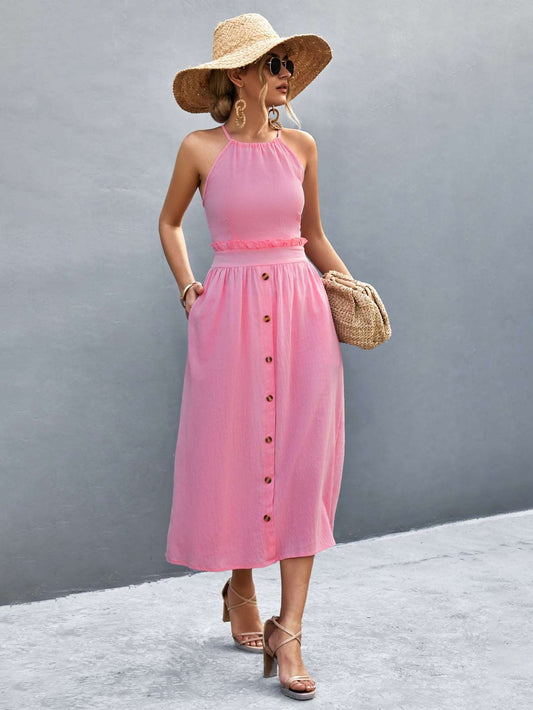 Halter Neck A-Line Midi Dress