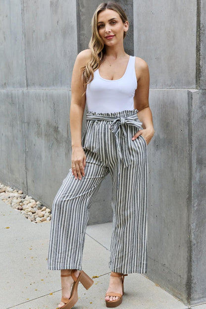 Eva - full size paperbag waist striped culotte pants