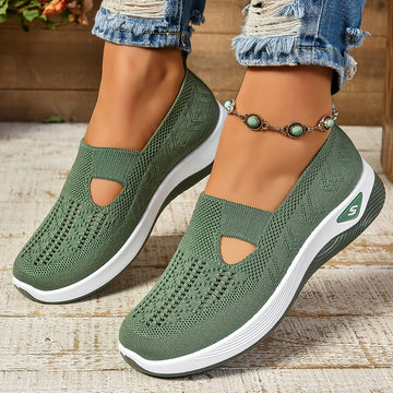 Lightweight slip-on walking sneakers with breathable knit upper for women