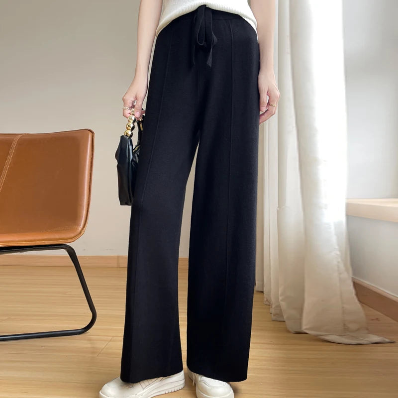 Isabella Relaxed Wide-Leg Trousers | Drawstring Waist Full-Length Trousers