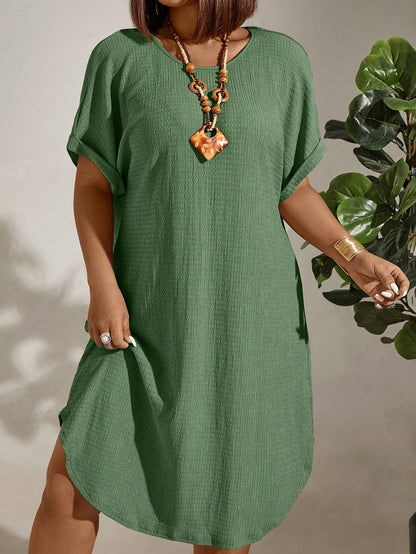 Women's Casual Dress - Loose Fit - Round Neck - Short Sleeve - Lightweight Comfort