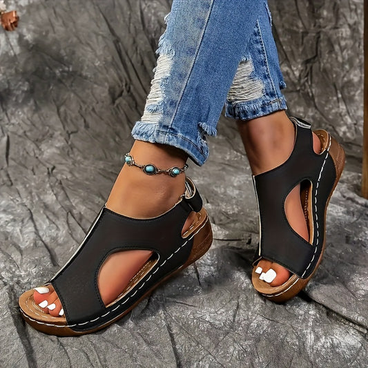 Cut-Out Design Adjustable Wedge Sandals