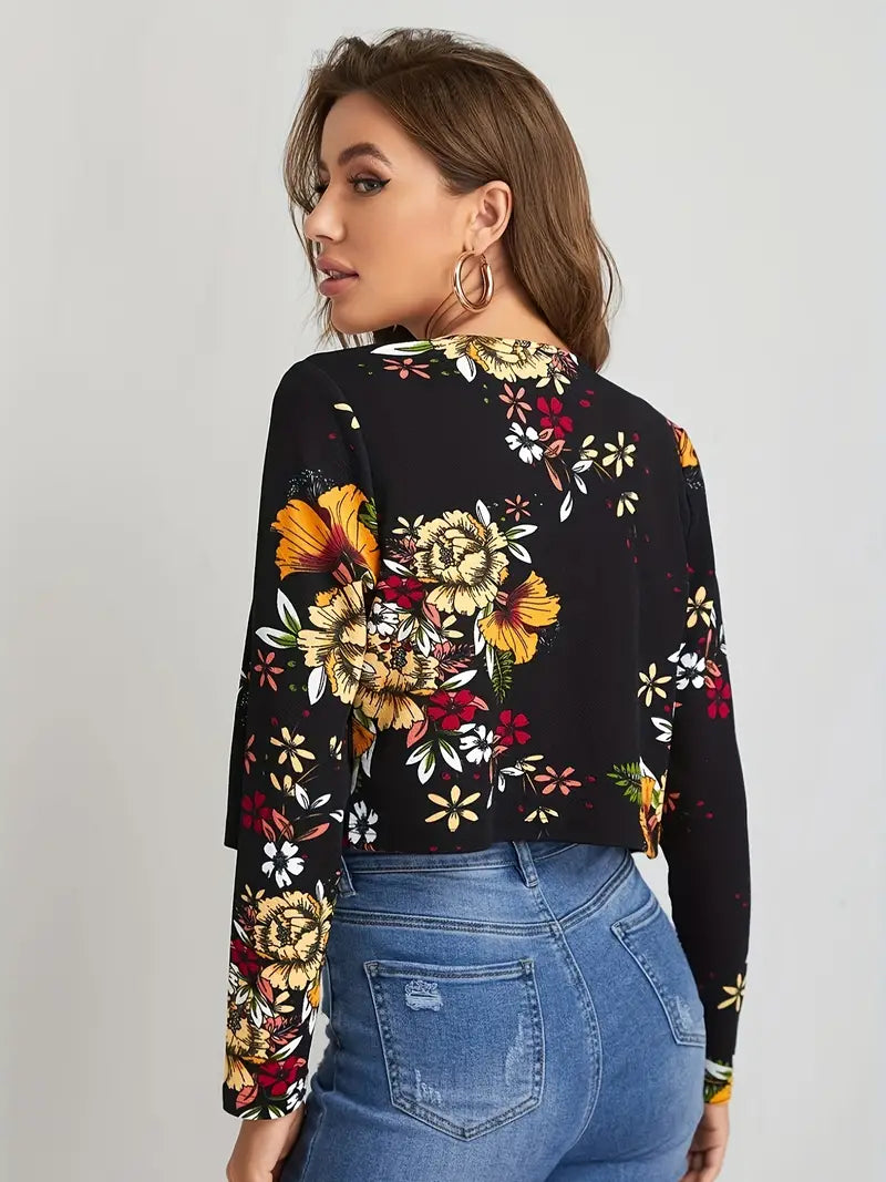 Women’s printed slim fit double-breasted short jacket